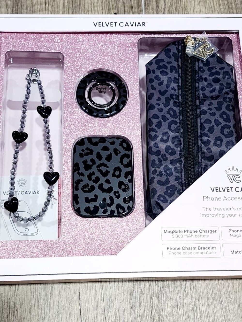 Velvet Caviar Black Leopard MagSafe Phone Accessory Gift Set NIB